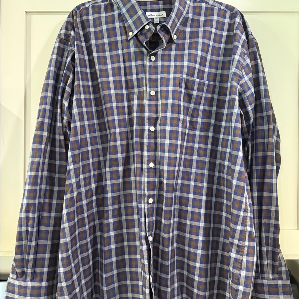 Peter Millar Blue and Brown Casual Button Down Shirt